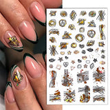 Gold Nail Art Stickers,6 Sheets Fall Leaf 3D Stickers for Nails Decals Thanksgiving Nail Art Supplies Bronzing Autumn Black Gold Maple Leaves Nail Designs Sticker for Women Manicure Tip Decoration