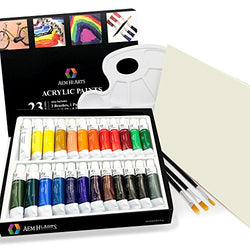 Acrylic Paint Set - by AEM Hi Arts - 24 Tube Art Kit Includes Colorful Acrylic Paints, Brushes,