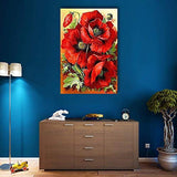 5D Diamond Painting by Number Kits, BENBO Full Drill DIY Red Flower Rhinestone Embroidery Cross Stitch Arts Craft Canvas Wall Decor, 11.8x15.8In