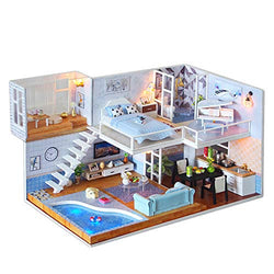 WYD DIY Handmade 1:24 ScaleBlue Mini Doll House Miniature Building Model Creative Toy Furniture Kit LED (Meet You)