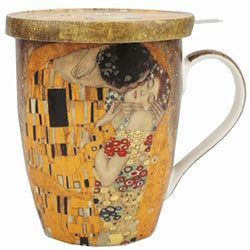 Klimt the Kiss Tea Mug, Infuser and Lid in Matching Box Bundle with 1 Package of Tea Bags