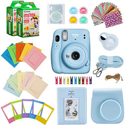 Fujifilm Instax Mini 11 Instant Camera (Sky Blue) Bundle with Case, 2X Fuji Instax Mini Instant Film Twin Pack - 40 Sheets (White), Color Filters, Stickers, Frames, Photo Album and Accessory Kit