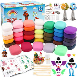 HOLICOLOR Modeling Clay Kit Air Dry Magic Clay 40 Colors Includes Extra 3 White and 1 Black Kids Art Craft Kit with Animal Accessories Set and Tools, Best Gift for Girls and Boys 3-12 Year Old