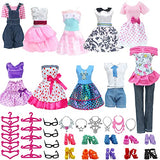 BJDBUS 40 pcs Doll Clothes and Accessories 10 Dresses Outfits, 10 Shoes, 10 Hangers, 10 Glasses and Necklace for 11.5 inch Girl Doll Clothing Set (Style A)