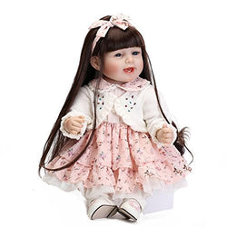 Funny House 22inch 55cm Realistic Soft Silicone Baby Long Hair Dolls Real Lifelike Doll for Toddlers Valentine's Day Xmas Gift Children Presents