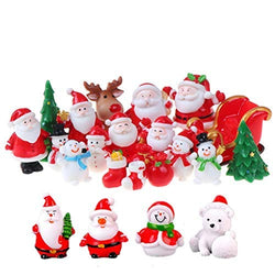 37YIMU 23 Pieces Miniature Resin Toys Christmas Tree Snowman Santa Claus Houses Figurines Fairy Garden Landscape Crafts Ornament