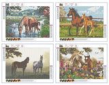 4 Pack 5D Full Drill Diamond Painting by Numbers Kits Supplies for Adults Kids Horses Tree Grass Home Wall Decor, 12X16 Inch (A Pack of 4 Sets)