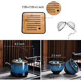 Ceramic Kungfu Tea Set,Chinese Tea Set,Contains Tea Tray and Bag,Tea Sets for Women/Man/Adults,Suitable for Parties and Travel,with Tea Strainer-Stainless