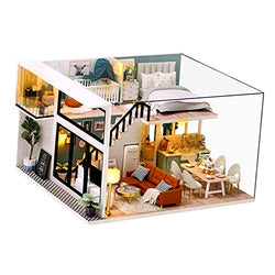 F Fityle Dollhouse Miniature with Furniture DIY Wooden Dollhouse Kit 1:12 Scale Creative Room - with Dust Proof