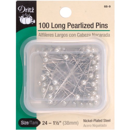 Dritz 100-Piece Long Pearlized Pins, 1-1/2-Inch, White