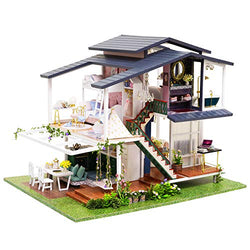 Spilay DIY Dollhouse Miniature with Wooden Furniture,Handmade Home Craft Model Mini Kit,French Romantic Garden Villa with Dust Cover & Music Box & LED,1:24 3D Doll House Toy for Adult Teenager Gift
