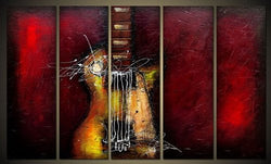 Wieco Art Guitar Passion Extra Large Modern 5 Panels 100% Hand Painted Framed Contemporary Music Oil Paintings on Canvas Wall Art Ready to Hang for Living Room Home Office Decorations XL