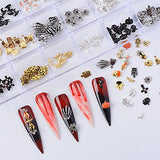 DSHIJIE 240Pcs Halloween Nail Crystal Rhinestones Kit, 3D Witch Pumpkin Bat Sequins for Acrylic Nails, Halloween Party Supplies Glitter Manicure DIY Crafts Decoration