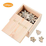 N&T NIETING 50pcs Snowflake + 50pcs DIY Unfinished Wooden Cutouts Christmas Ornaments for Kids Tree