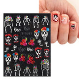 3 Sheets Halloween Nail Art Stickers 5D Stereoscopic Embossed DIY Nail Art Decals Halloween Classic Design Blood Skull Skeleton Ghost Blood Palm Print for Women Girls Nail Decorations