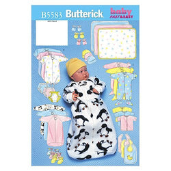 BUTTERICK PATTERNS B5583 Infants' Bunting, Jumpsuit, Shirt, Diaper Cover, Blanket, Hat, Bib, Mittens and Booties, Size NB0 (NB-S-M)