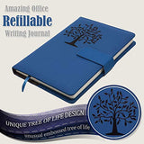 The Tree of Life Refillable Writing Journal | Faux Leather Cover, Magnetic Clasp + Pen Loop | Blank Notebook | 200 Lined Pages, 5 x 8 Inches for Travel, Personal, Poetry | Blue | The Amazing Office