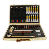 U.S. Art Supply 66-Piece Artist Oil Painting Set - Wood Easel, Oil Paint, Colored & Graphite