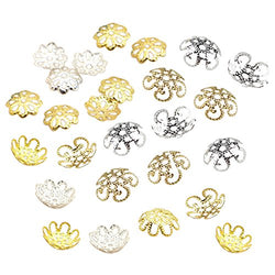 600PCS Gold Silver Iron Filigree Flower 9mm 10mm Bead Caps for Jewelry Making End Caps by SkyCooool