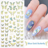 Firstaste 8 Sheets Butterfly Nail Stickers Luxury Nail Art Decals 3D Gold Blue Self-Adhesive Stickers Butterflies Nail DIY Manicure Decorations Accessories