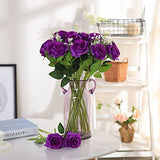 JUSTOYOU 10pcs Artificial Rose Silk Flower Blossom Bridal Bouquet for Home Wedding Decor(Purple)