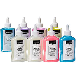 Amazon Basics Washable Translucent Color School Glue, Assorted Colors, 5 oz, 4-Count with Glow in The Dark Liquid Glue, Assorted Colors, 5 oz, 4-Pack