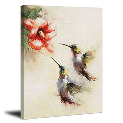 Hummingbirds Flying to Flower Canvas Wall Art Painting 12x16 inch Prints Bird Picture for wall with framed for Home Art