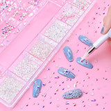 Nibiru Nail Rhinestones Kit, 3830pcs Multi Shapes Glass Rhinestones for Nail Art Mix Size Crystals Jewels Flatback Nail Gems with Professional Wax Pen, Packaged in Diamond Storage Box (transparent ab)