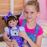 Adora ToddlerTime "Cheetah Girl" Doll with cheetah print purple romper with matching headband and camera style purse