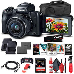 Canon EOS M50 Mirrorless Digital Camera with 15-45mm Lens (Black) (2680C011) + 64GB Memory Card + Case + Corel Photo Software + LPE12 Battery + Charger + Card Reader + HDMI Cable + More (Renewed)
