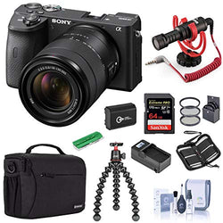 Sony Alpha a6600 Mirrorless Camera with 18-135mm Lens - Bundle with Camera Case, 64GB SDXC U3 Memory Card, Spare Battery, RODE Compact On-Camera Mic, Joby GorillaPod 3K Kit, Compact Charger, and More