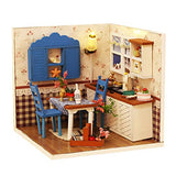 eveseed DIY Miniature Dollhouse Kit with Furniture Creative Dining Room Mini Wooden Doll House Accessories Plus Dust Proof for Kids Teens Adults