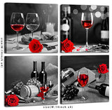 aburaeart Kitchen Wall-Art - Wine Decor for Kitchen,Black and White Wall Art - Modern Wall Art for Living Room - Red Rose Artwork Gray Cask 4 Framed Canvas Art 14x14 Inches