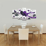 Wieco Art Purple Love Butterfly 5 Panels Modern 100% Hand Painted Stretched and Framed Abstract Romance Artwork Oil Paintings on Canvas Wall Art Ready to Hang for Home Decor 5pcs/Set