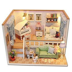 Spilay DIY Miniature Dollhouse Wooden Furniture Kit,Handmade Mini Modern Duplex Model with Dust Cover & Music Box ,1:24 Scale Creative Doll House Toys for Valentine Gift (Because of Meet You) M026