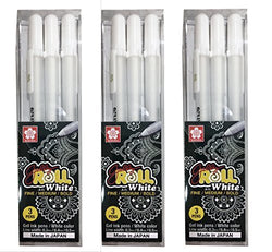 Sakura Gelly Roll pens White assorted sizes, 05 Fine / 08 Medium / 10 Bold - 9 pen bundle (White