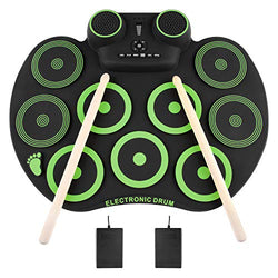 YISSVIC Electronic Drum Set Electric Drum Set 9 Drum Pads Rechargeable Battery Roll Up Drum Portable with Headphone Jack Built-in Speaker