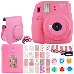 Fujifilm instax mini 9 Instant Film Camera (Flamingo Pink) + Button Closure Case with Strap + Album