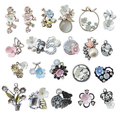 Chenkou Craft 20pcs Wholesale Lots Mix Alloy Resin Rhinestone Flowers Pendants Charms Beads