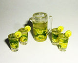 Mojito cocktail set pitcher and 4 glasses. Dollhouse miniature 1:12