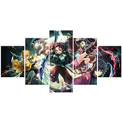 Demon Slayer Poster - Japanese Anime Wall Scroll Poster - 5 Pcs HD Canvas Printing Posters for Living Room, Bedroom, Club Wall Art Decor, No Frame .