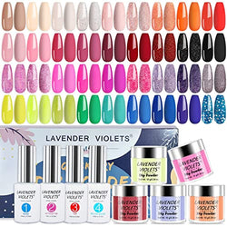 Lavender Violets Quick Drying Dipping Powder Bundle Set of 36 Colors Glitter Nude Red Pink Yellow and Green with Base coat, Top coat, Activator, and Brush Saver DIY Home Nail Art Manicure