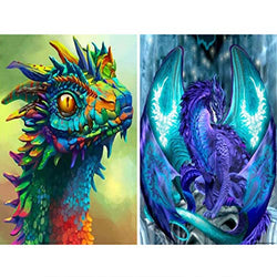 2 Pack 5D Full Drill Diamond Painting Kit, UNIME DIY Diamond Rhinestone Painting Kits for Adults and Beginner Embroidery Arts Craft Home Decor, 16 X 12 Inch (Dragon)