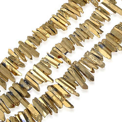 Top Quality Natural Raw Healing Crystal Quartz Pendulum Spike Points 15 inch Gold Titanium Coated Top Drilled Gemstone Stick Beads for Jewelry Craft Making GA3