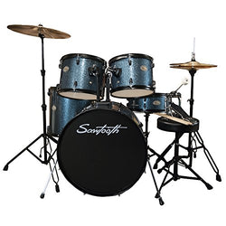 Rise by Sawtooth Full Size Student Drum Set with Hardware and Cymbals, Storm Blue Sparkle