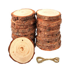 Wood Slices| 24 pieces 3.5"-4.0" with Tree Bark, Pre-Drilled Holes, Unfinished Natural Ornaments for DIY Craft Projects, Round Circle Rustic Discs for Table or Wall Decor, Coasters, Weddings, Painting