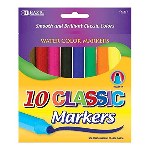 BAZIC Classic Colors Broad Line Jumbo Watercolor Markers 144 Packs of 10