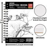 FIXSMITH 5.5"X8.5" Sketch Book | 400 Sheets (68 lb/100gsm) | Durable Acid Free Drawing Paper | Spiral Bound Artist Sketch Pad | Ideal for Kids, Beginners, Artists & Professionals | Bright White