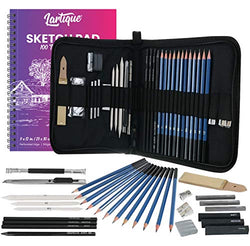 Lartique 33-Piece Drawing Kit - Graphite and Charcoal Drawing Pencils Set, Carrying case, Sketch Pad & Other Drawing Supplies. Art Supplies for Adults & Kids
