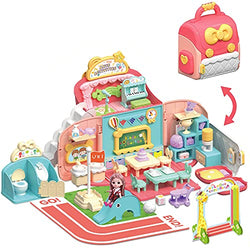 MITCIEN DIY Dollhouse Kit , Portable Nursery Playset Friendly School House Toy with Dolls Set Kindergarten Toys for Little People Preschool Toddler 3 4 5 6 Year Old Girl